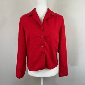 Lennie LNY New York Top Women's 12 Red Button Down Linen Blend Open Back Vintage
